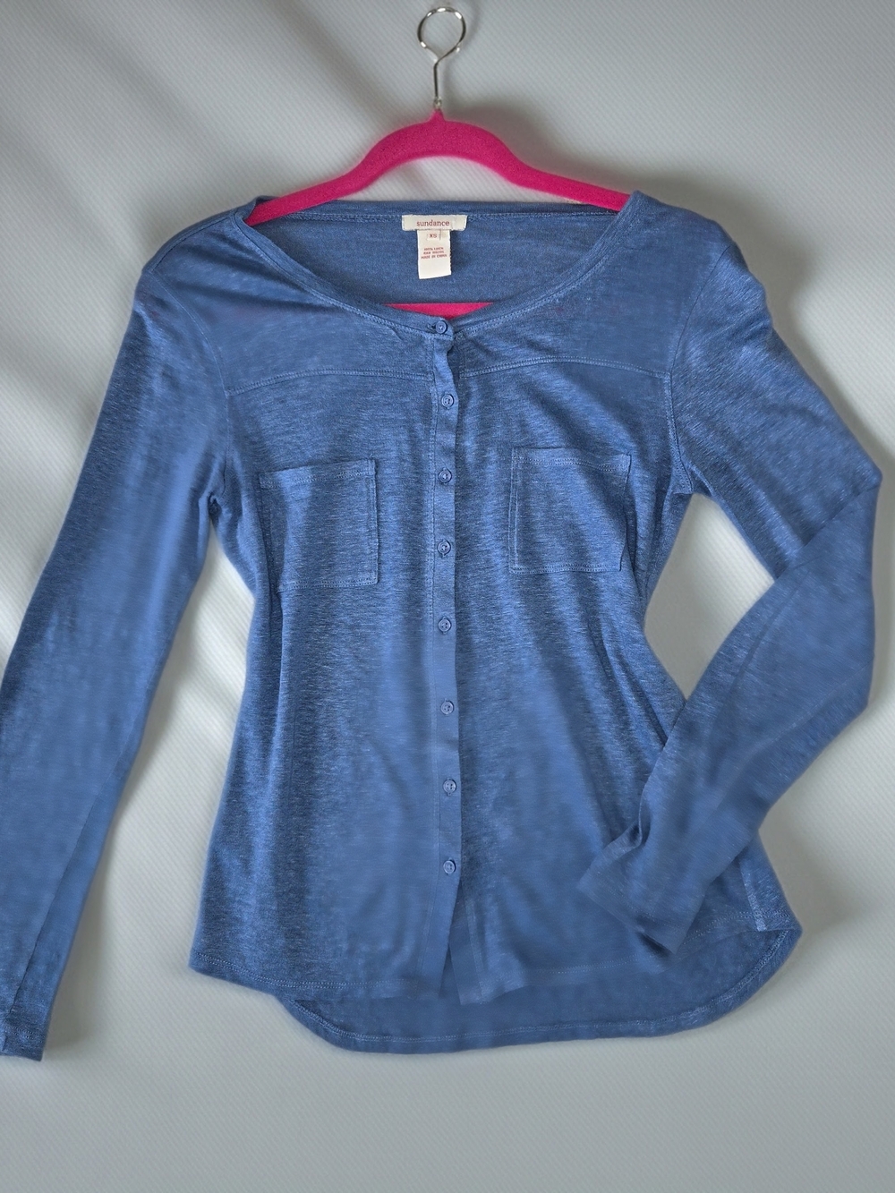 Sundance Dusty Blue Linen Button-Up Top Womens XS